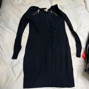 Michael Kors Black Long-Sleeve Knit Dress with Gold Zips